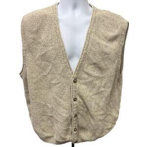 🧶 Eddie Bauer Knit Sweater Vest Tall Mens L Made in USA Beige Vintage